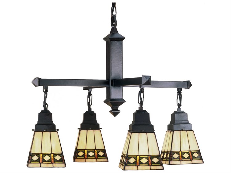 Meyda Mission 4-Light Bronze Tiffany Lantern Chandelier