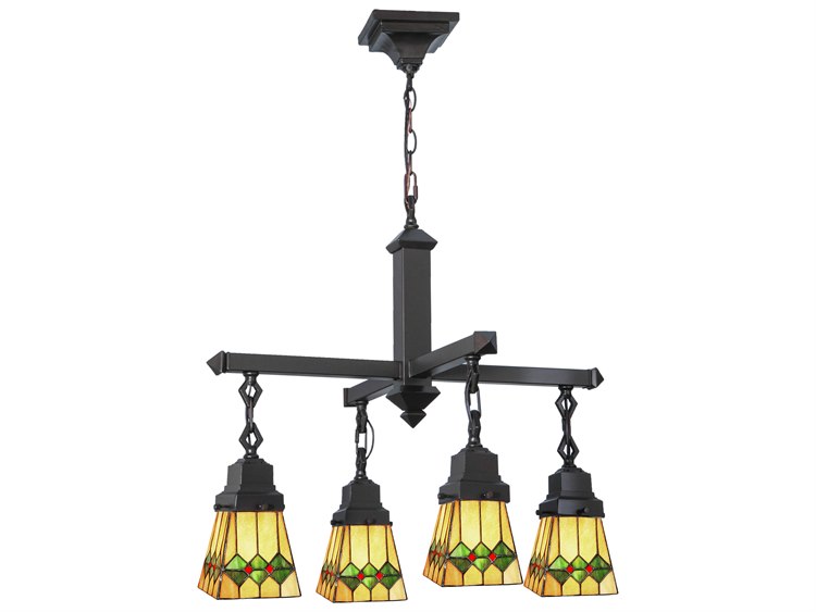 Meyda Mission 4-Light Brass Tiffany Lantern Chandelier