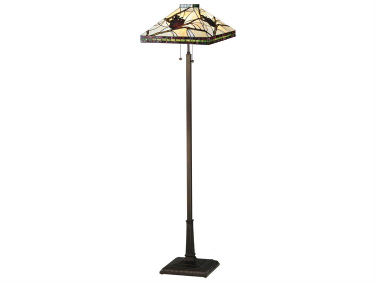 Meyda Burgundy Pine Branch Mission Brown Floor Lamp