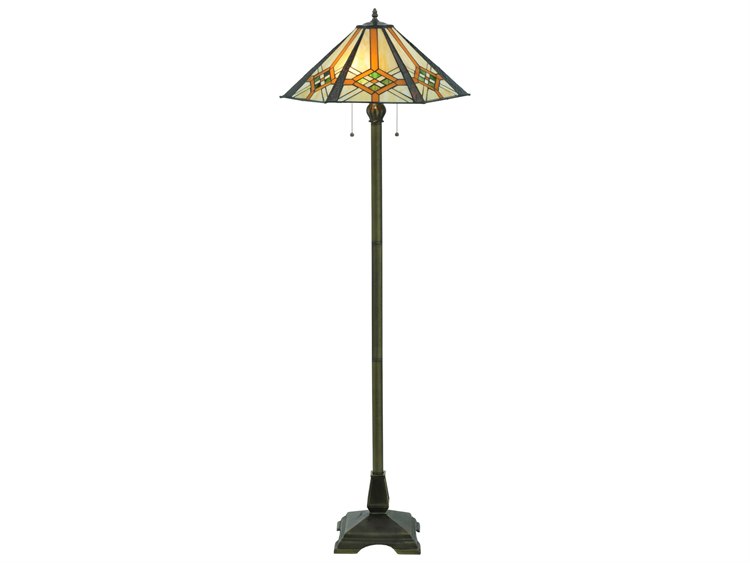 Meyda Crosshairs Mission Hex Bronze Tiffany Floor Lamp