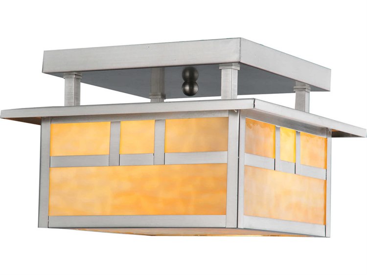 Meyda Mission 2-Light Nickel Geometric Flush Mount
