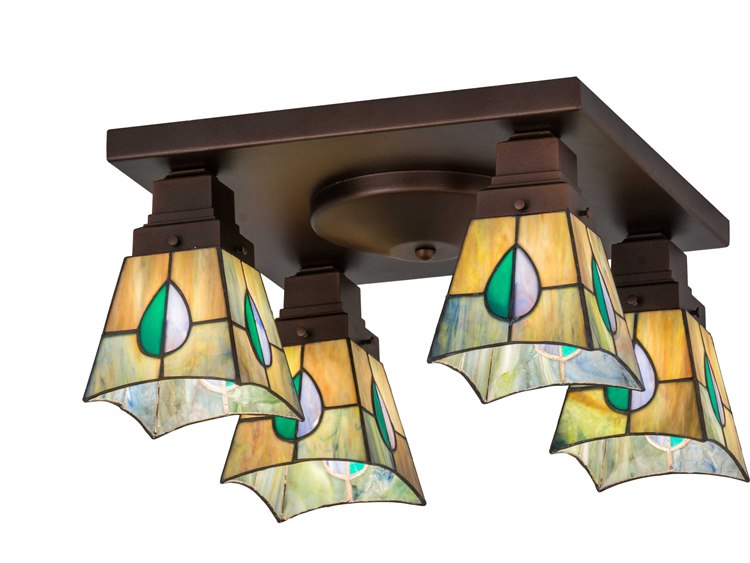Meyda Mission 4-Light Bronze Tiffany Flush Mount
