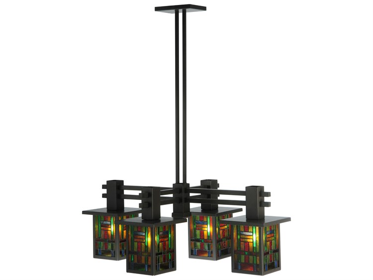 Meyda Hausman 4-Light Bronze Tiffany Geometric Island Pendant