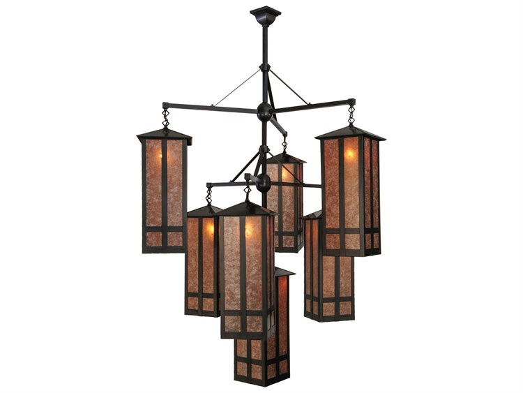 Meyda Mission 7-Light Brown Glass Cylinder Lantern Chandelier