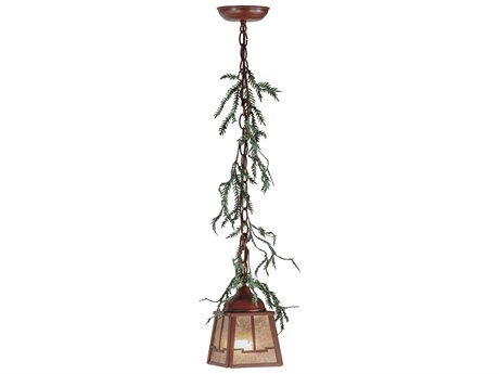 Meyda Pine Branch Valley View 7" 1-Light Red LED Geometric Lantern Mini Pendant