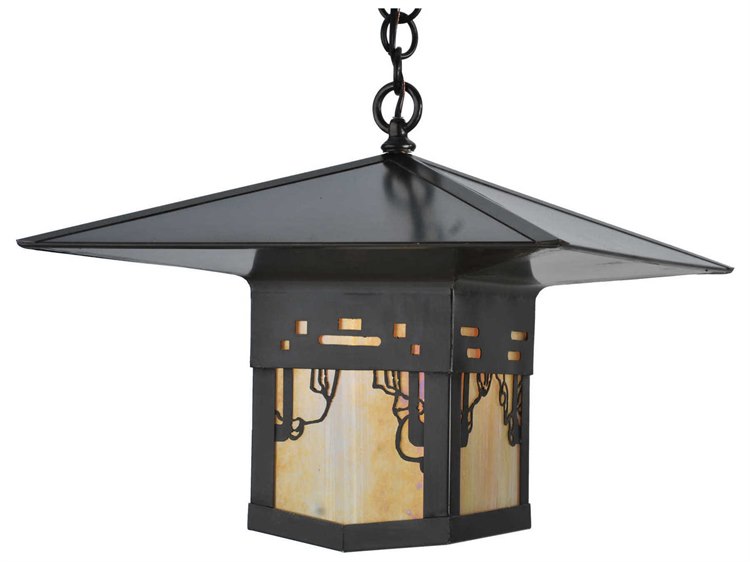 Meyda Mission 1-Light Brown Cylinder Lantern Pendant
