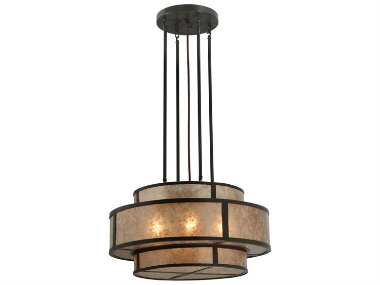 Meyda Mission 6-Light Black Drum Tiered Pendant
