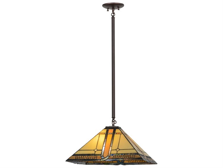 Meyda Mission 2-Light Bronze Tiffany Geometric Pendant