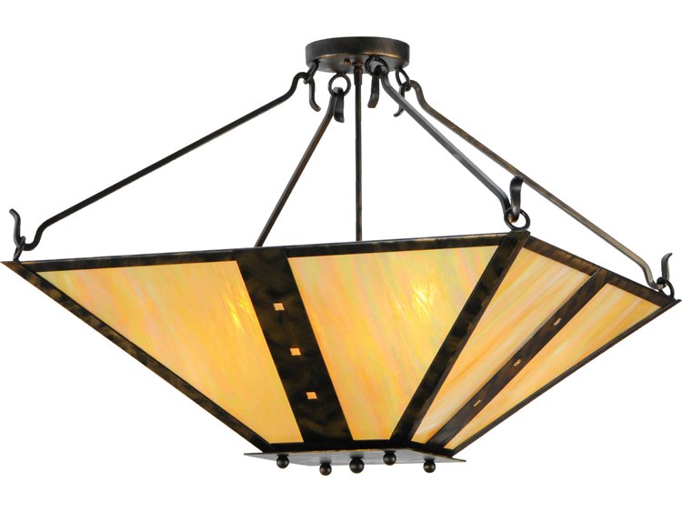 Meyda Mission 4-Light Brass Geometric Semi Flush Mount