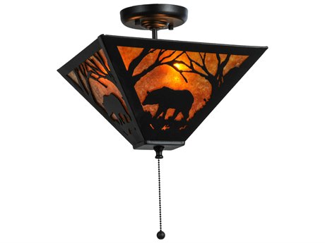 Meyda Bear At Dawn 16" 3-Light Black Geometric Semi Flush Mount