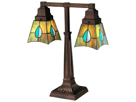 Meyda Mackintosh Leaf Mission 2 Arm Brown Tiffany Table Lamp
