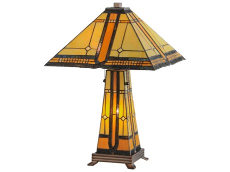 Meyda Sierra Prairie Mission Lighted Base Brown Tiffany Table Lamp