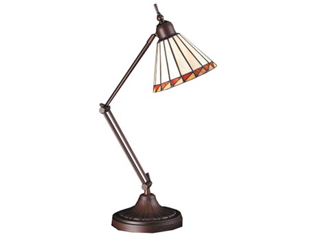 Meyda Prairie Mission Adjustable Beige Brown Tiffany Table Lamp