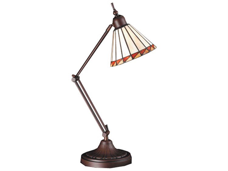 Meyda Prairie Mission Adjustable Beige Brown Tiffany Table Lamp