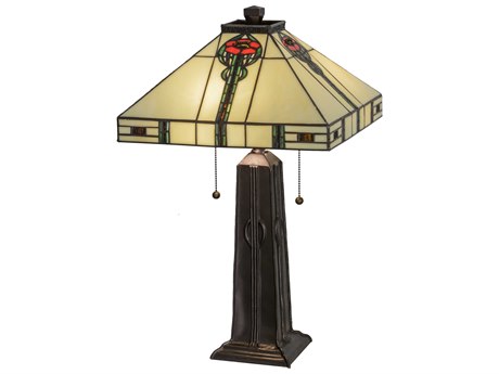 Meyda Parker Poppy Beige Bronze Tiffany Table Lamp