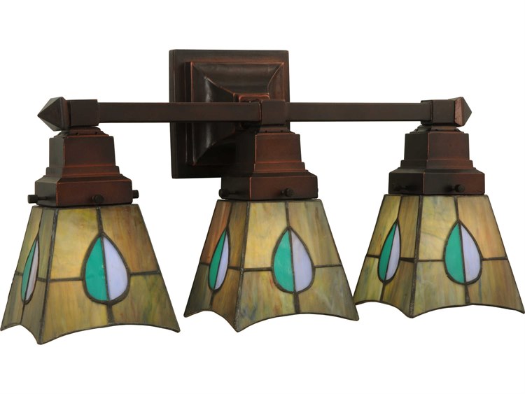Meyda Mission 3-Light Bronze Tiffany Vanity Light