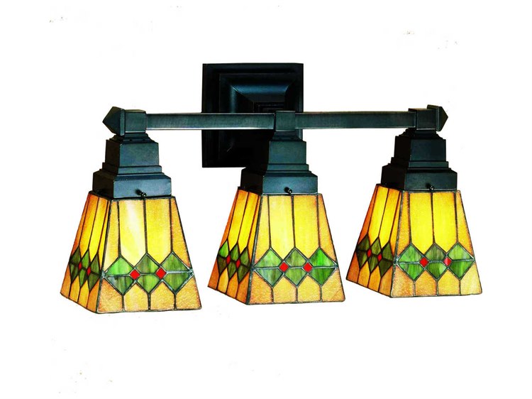 Meyda Mission 3-Light Bronze Tiffany Vanity Light