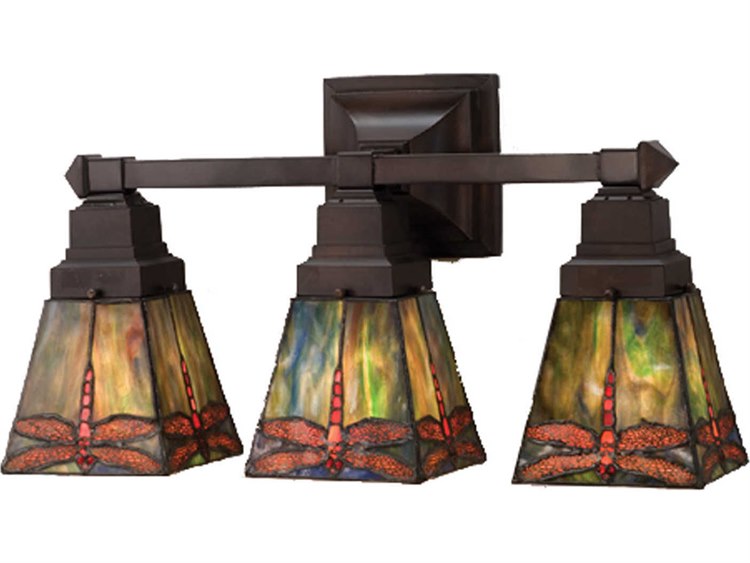Meyda Mission 3-Light Bronze Tiffany Vanity Light