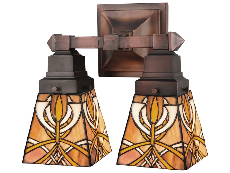 Meyda Mission 2-Light Bronze Tiffany Wall Sconce