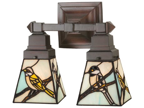 Meyda Mission 10" Tall 2-Light Brown Glass Wall Sconce