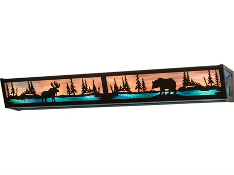 Meyda Moose & Black Bear 6-Light Timeless Bronze Blue Glass Vanity Light