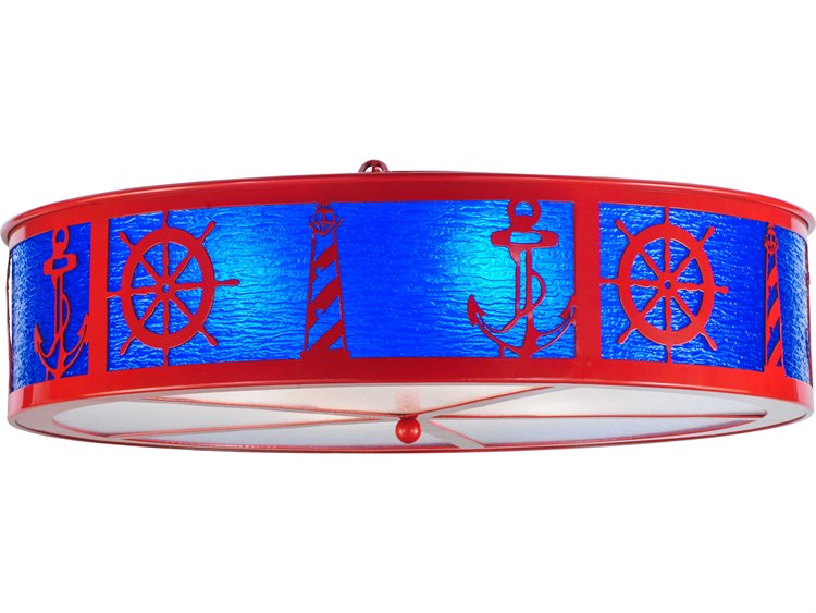 Meyda Nautical 4-Light Red Drum Flush Mount