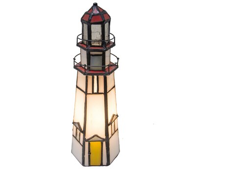 Meyda Marble Head Lighthouse Accent White Tiffany Table Lamp