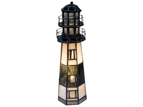 Meyda Montauk Point Lighthouse Milti-Color Accent White Tiffany Table Lamp