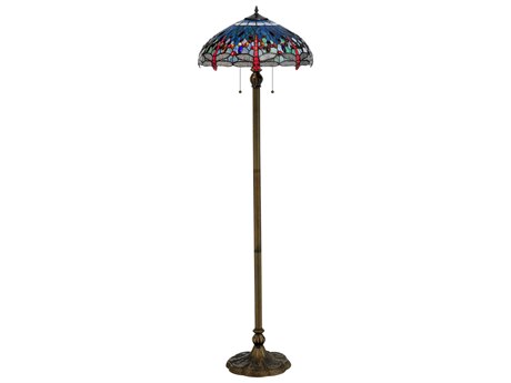 Meyda Hanginghead Dragonfly 60" Tall Bronze Tiffany Floor Lamp