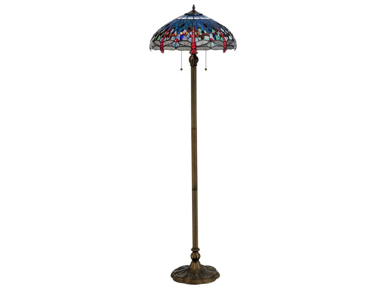 Meyda Hanginghead Dragonfly Bronze Tiffany Floor Lamp