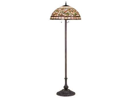 Meyda Turning Leaf Brown 63" Tall Bronze Tiffany Floor Lamp