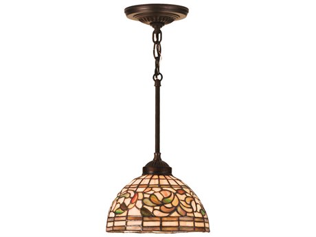 Meyda Nouveau 1-Light Bronze Tiffany Dome Mini Pendant