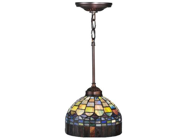 Meyda Nouveau 1-Light Bronze Tiffany Dome Geometric Mini Pendant