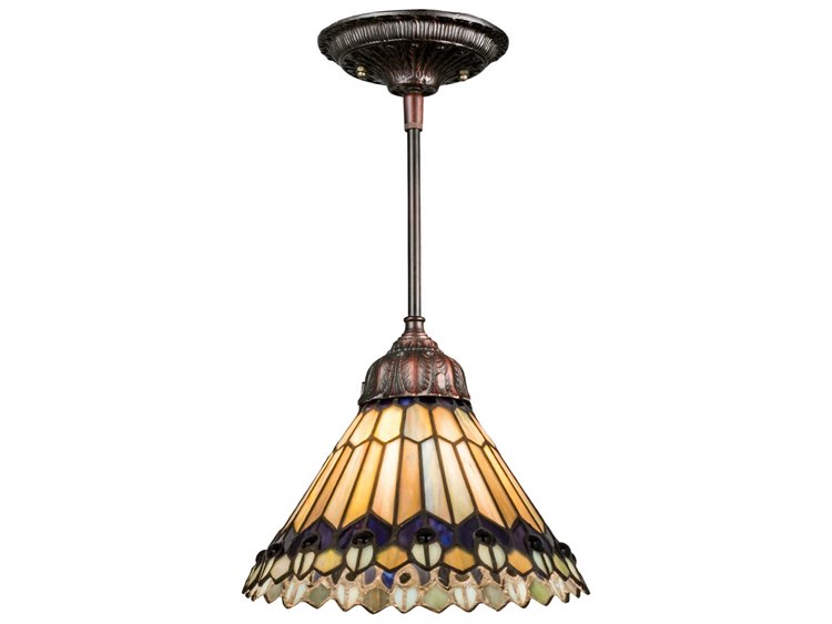 Meyda Tiffany Jeweled Peacock 1-Light Bronze Mini Pendant