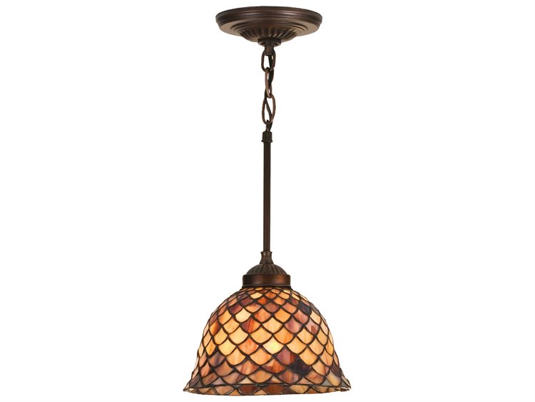Meyda Nouveau 1-Light Bronze Tiffany Bell Geometric Mini Pendant