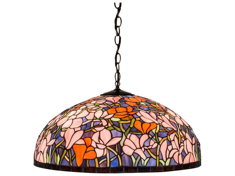Meyda Nouveau 3-Light Bronze Tiffany Dome Geometric Pendant