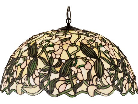 Meyda Nouveau 21" 3-Light Bronze Tiffany Dome Geometric Pendant