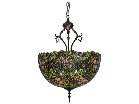 Meyda Nouveau 20" 3-Light Bronze Tiffany Bowl Geometric Pendant