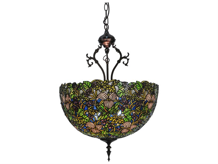 Meyda Nouveau 3-Light Bronze Tiffany Bowl Geometric Pendant
