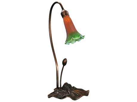 Meyda Pond Lily Amber & Green Accent Bronze Tiffany Table Lamp