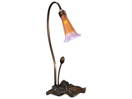Meyda Pond Lily Amber & Purple Accent Bronze Glass Table Lamp