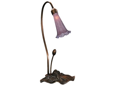 Meyda Cranberry Pond Lily Pink Accent Green Glass Table Lamp