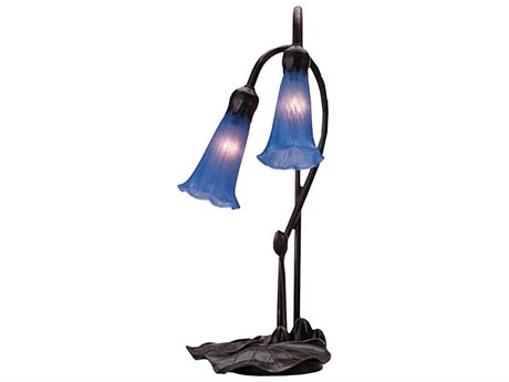 Meyda Pond Lily Blue Accent Black Tiffany Table Lamp