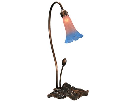 Meyda Pond Lily Pink & Blue Accent Green Tiffany Table Lamp
