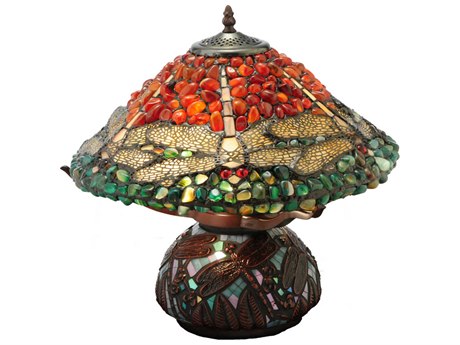 Meyda Dragonfly Polished Jasper Bronze Tiffany Table Lamp