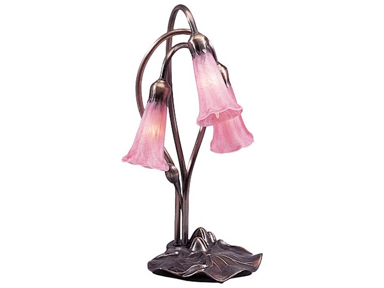 Meyda Pond Lily Pink Accent Brown Table Lamp
