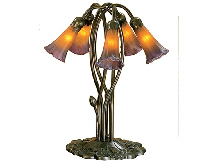 Meyda Pond Lily Amber & Purple Accent Green Tiffany Table Lamp