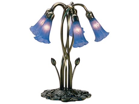 Meyda Pond Lily Blue Accent Green Tiffany Table Lamp