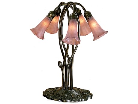 Meyda Cranberry Pond Lily Red Accent Green Glass Table Lamp