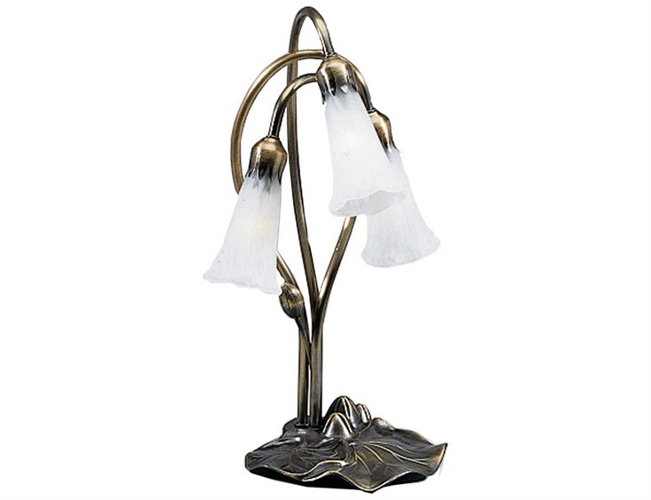 Meyda Pond Winter White Mahogany Bronze Green Tiffany Table Lamp